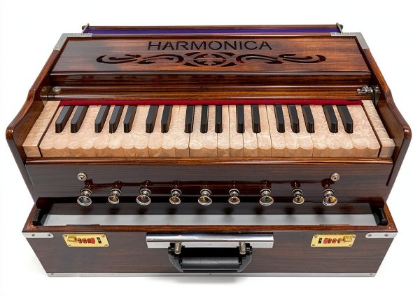 PINK LOTUS 9 Stopper 42-Key Handcrafted Brass Portable Harmonium Red-0