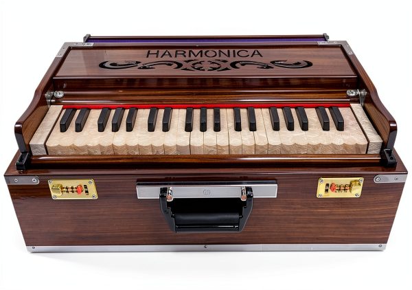 PINK LOTUS 9 Stopper 42-Key Handcrafted Brass Portable Harmonium Red-3