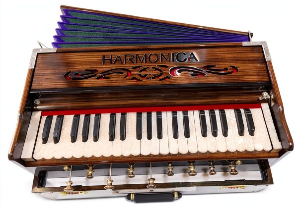 PINK LOTUS 9 Stopper 42-Key Handcrafted Brass Portable Harmonium Red-2