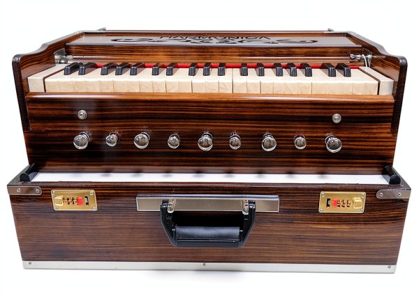 PINK LOTUS 9 Stopper 42-Key Handcrafted Brass Portable Harmonium Red-1