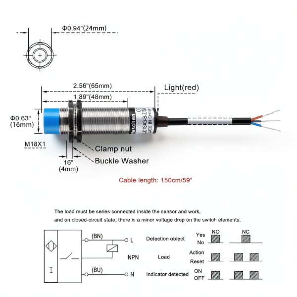 Heschen M18 Capacitive Proximity Sensor NPN NO 10-30V 200mA-1