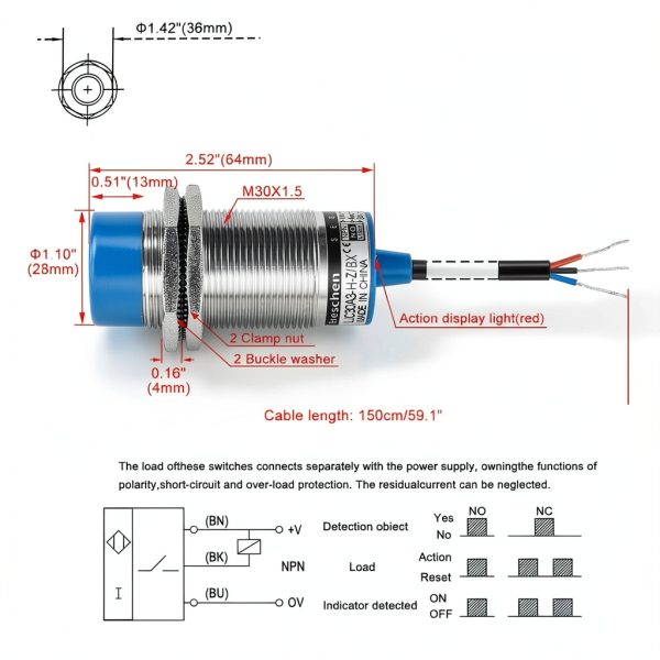 Capacitive Proximity Sensor Heschen LJC30A3-H-Z/BX 1‑15mm NPN NO-1